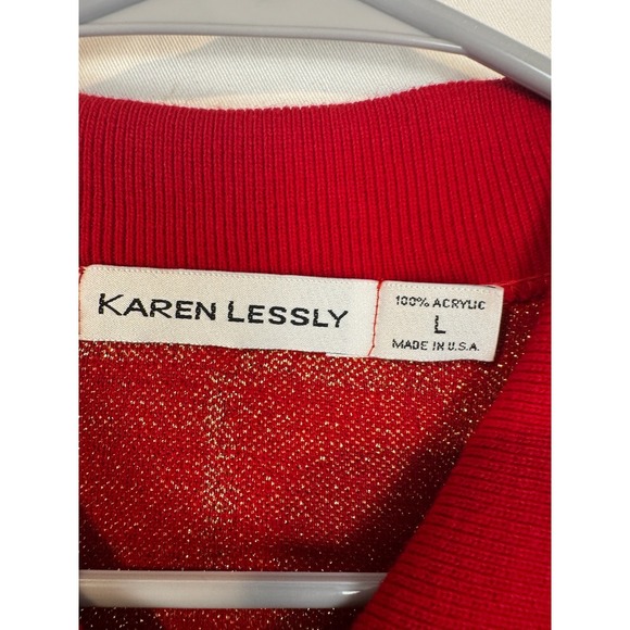 Karen Lessly Red Gold Plaid Zip Up Collar Sweater Women's Size L - Picture 4 of 5
